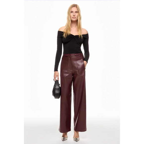 Ronny Kobo Burgundy Faux Leather Pants High Rise Wide Leg Vegan Sz 4 - Picture 2 of 12